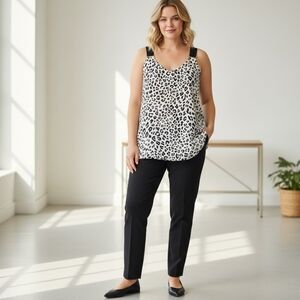 Michel Studio Black White Polka Dot Tank Top Blouse Size 24 Flowy Office Casual